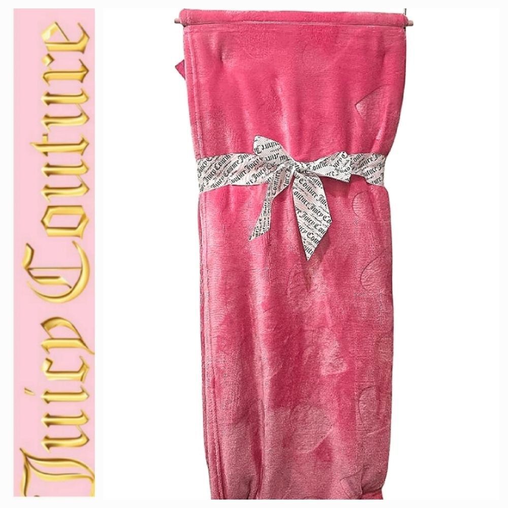 Juicy Couture Home JC Heart Logo Embossed Plush Oversized Throw Blanket- Pink